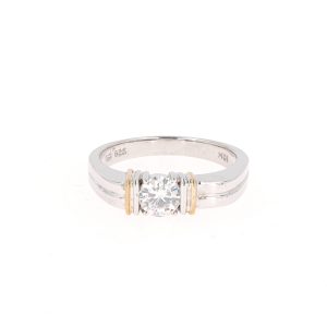 0.80 CTW   Round  Moissanite Solitaire Men's Band in Two-Tone Silver