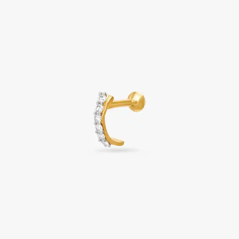 Stunning Bright Gold And Diamond Nose Pin