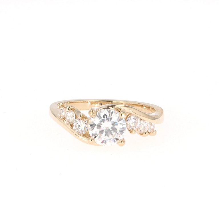 1.38 CTW   Round Near-Colorless Moissanite Fashion Ring in 14K Yellow Gold