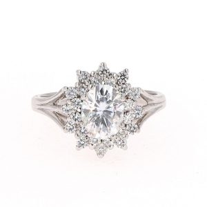 1.98 CTW   Oval Near-Colorless Moissanite Halo Engagement Ring in Sterling Silver