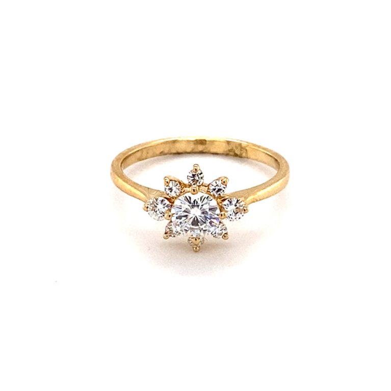 0.74 CTW   Round Near-Colorless Moissanite Statement Ring in 14K Yellow Gold