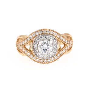 1.22 CTW   Round Near-Colorless Moissanite Halo Engagement Ring in 14K Two-Tone Gold