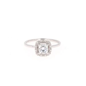 0.66 CTW   Cushion Near-Colorless Moissanite Halo Engagement Ring in 14K White Gold