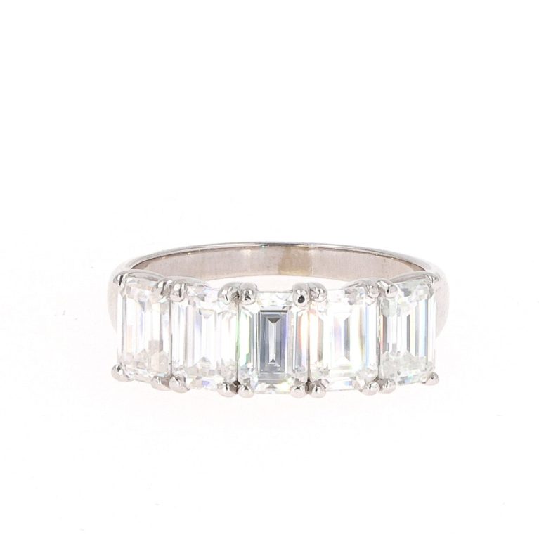 2.90 CTW   Emerald Near-Colorless Moissanite Five-Stone Wedding Band in 14K White Gold