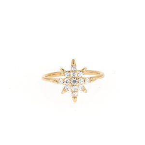 0.22 CTW   Round Near-Colorless Moissanite Starburst Ring in 14K Yellow Gold