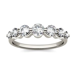0.87 CTW   Round Moissanite Seven Stone Ring in 14K White Gold