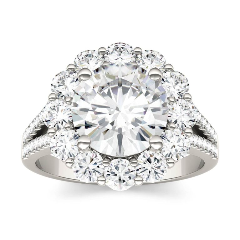 4.22 CTW   Round Moissanite Halo Ring in 14K White Gold