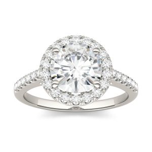 2.35 CTW   Round Moissanite Halo Ring in 14K White Gold