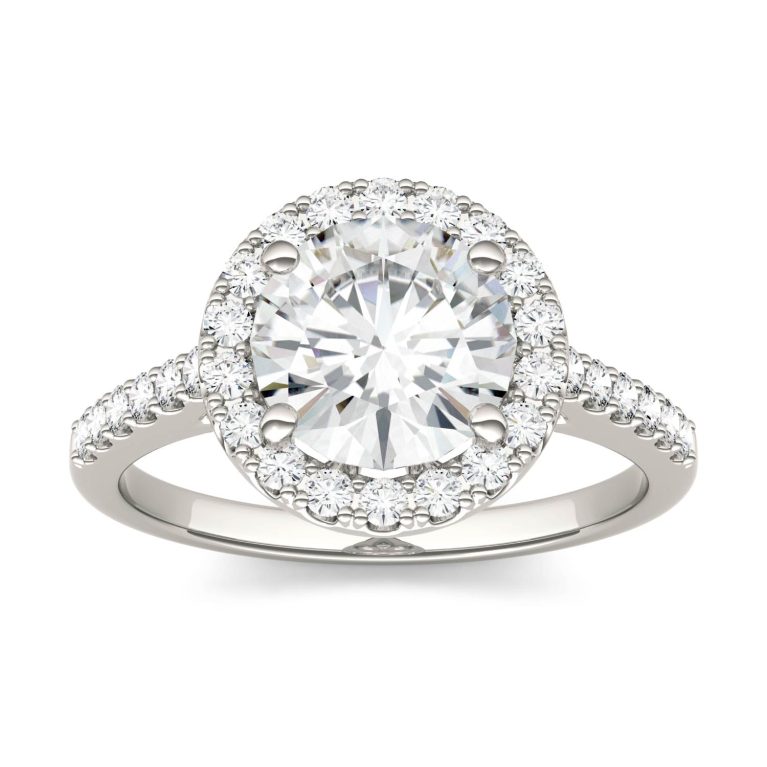 2.35 CTW   Round Moissanite Halo Ring in 14K White Gold