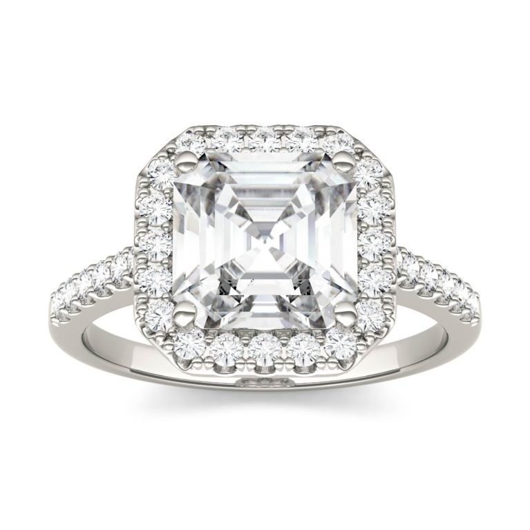 2.69 CTW   Asscher Moissanite Halo Ring in 14K White Gold