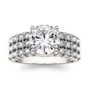 2.92 CTW   Round Moissanite Engagement Ring in 14K White Gold