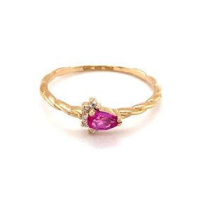 0.29 CTW   Pink Pear Lab Created Sapphire & Moissanite Stackable Ring in 14K Yellow Gold
