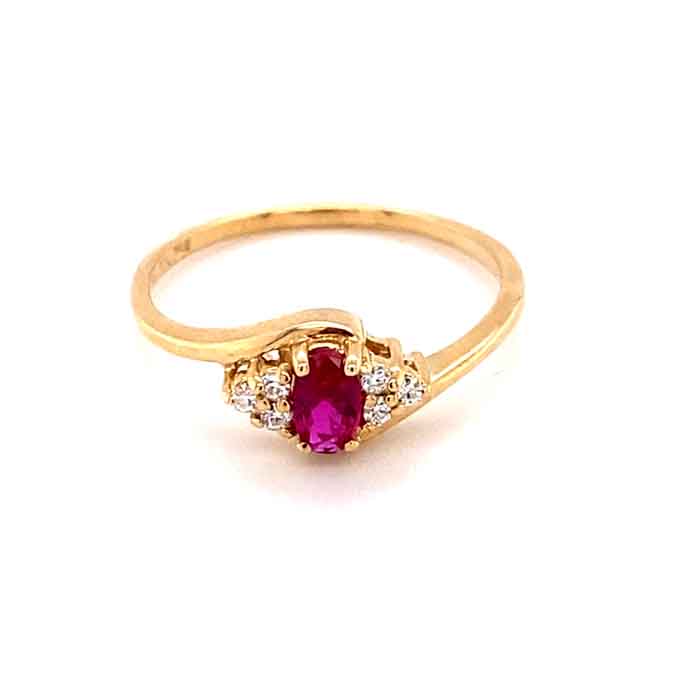 0.37 CTW   Red Oval Lab Created Ruby & Moissanite Statement Ring in 14K Yellow Gold