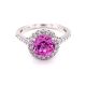 3.15 CTW   Pink Round Lab Created Sapphire & Moissanite Halo Engagement Ring in 14K White Gold