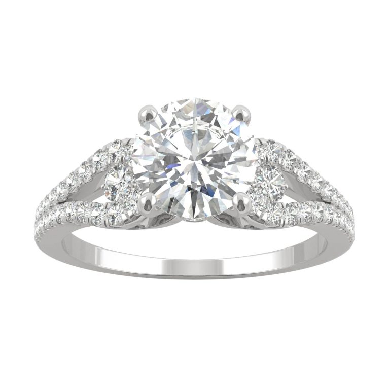 2.08 CTW   Round Moissanite Engagement Ring in 14K White Gold