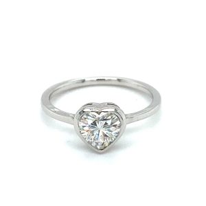 1.00 CTW   Heart Near-Colorless Moissanite Bezel Solitaire Solitaire Engagement Ring in 14K White Gold