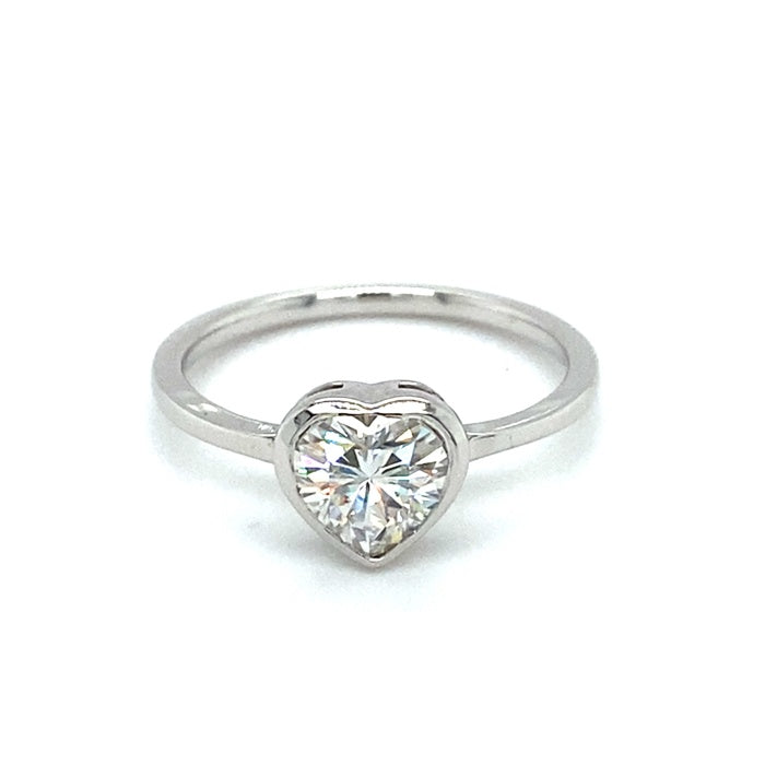 1.00 CTW   Heart Near-Colorless Moissanite Bezel Solitaire Solitaire Engagement Ring in 14K White Gold
