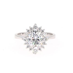 2.42 CTW   Oval Near-Colorless Moissanite Halo Engagement Ring in 14K White Gold