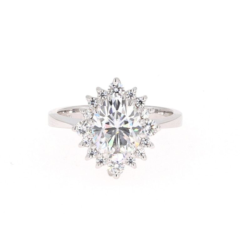 2.42 CTW   Oval Near-Colorless Moissanite Halo Engagement Ring in 14K White Gold
