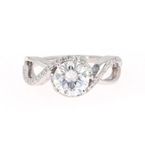 1.75 CTW   Round Near-Colorless Moissanite Twist Solitaire With Accents Engagement Ring in 14K White Gold