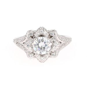 1.70 CTW   Round Near-Colorless Moissanite Flower Solitaire Ring in 14K White Gold