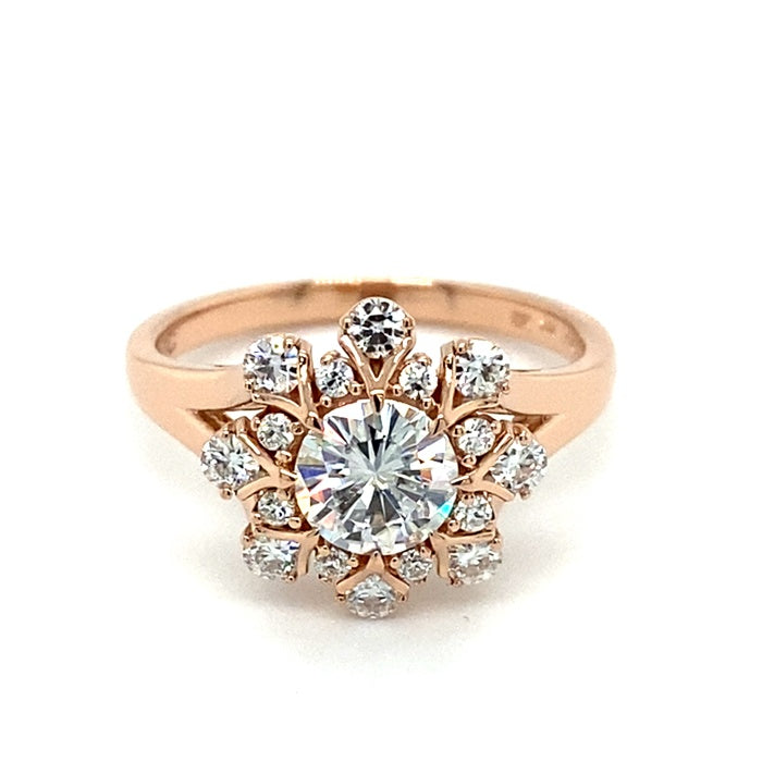 1.52 CTW   Round Near-Colorless Moissanite Halo Ring in 14K Rose Gold