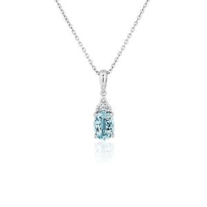 Oval Aquamarine And Diamond Cluster Pendant
