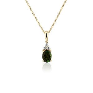 Oval Green Tourmaline And Diamond Cluster Pendant