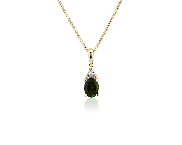 Oval Green Tourmaline And Diamond Cluster Pendant