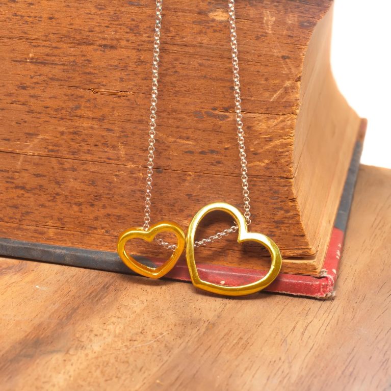 18K Yellow Gold Pendant Double Hearts